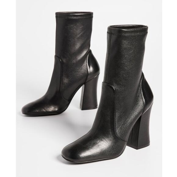 Stuart Weitzman Curveblock 100mm Black Booties Lambskin Leather Size 9.5 NWOB - Picture 1 of 15